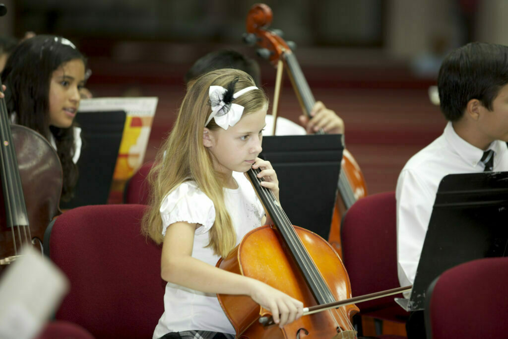 Playing cello in an orchestra